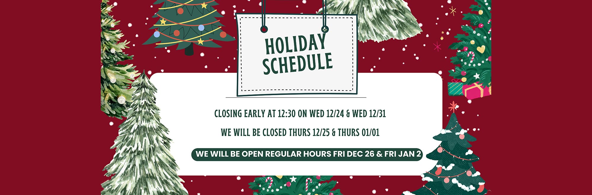 Holiday Hours. Office closed November 26 to 28, 2025