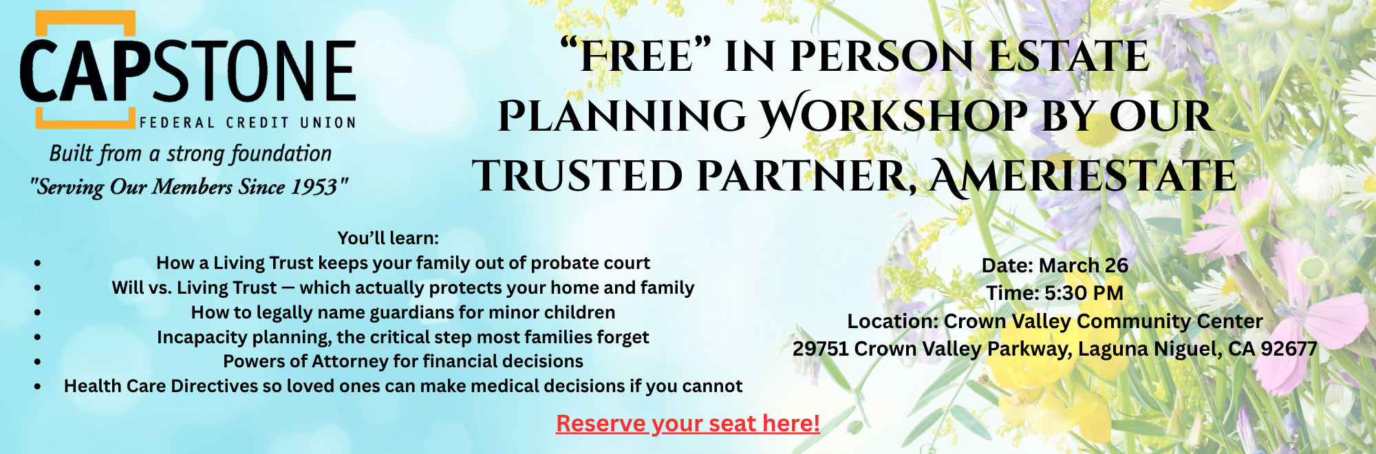 Free in-person estate planning workshop by our trusted partner, Ameriestate.